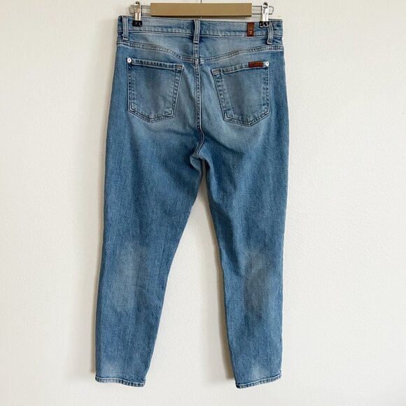 7 For All Mankind Jeans High Waisted Tapered Leg Light Wash Denim - Picture 6 of 11